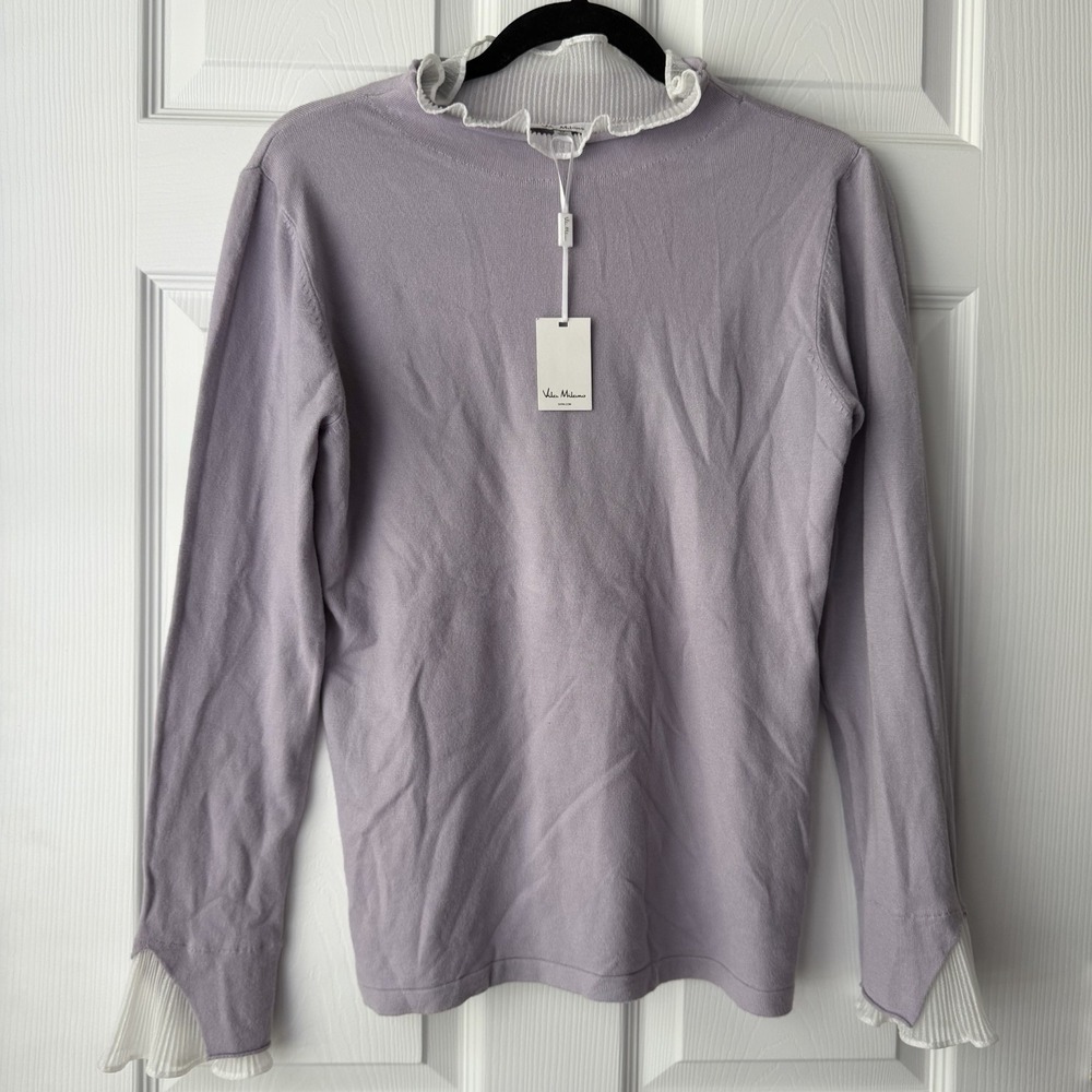 Vila Milano Mock Layer Sweater Lilac Ruffle Collar Hem Preppy Sz M NWT